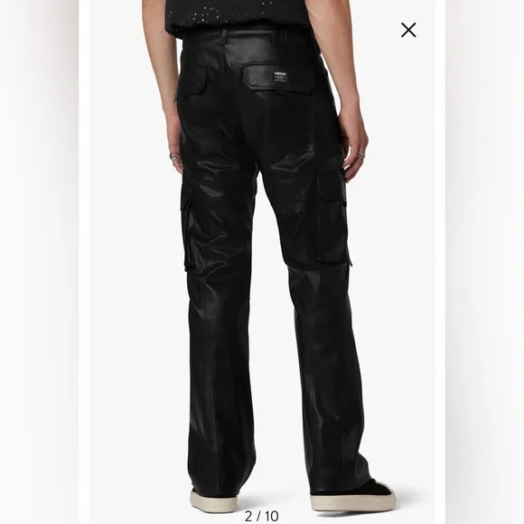 Men's Hudson Faux Leather Black Walker Kick Flare Cargo Pants New Size 30